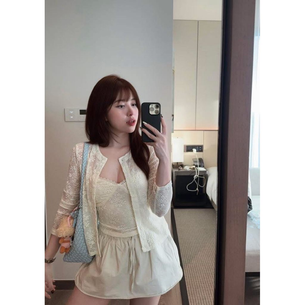 (Hàng Loại 1) Set áo 2 dây cổ V ren hoa kèm áo khoác cardigan hot trend phong cách Hàn Quốc - A6472