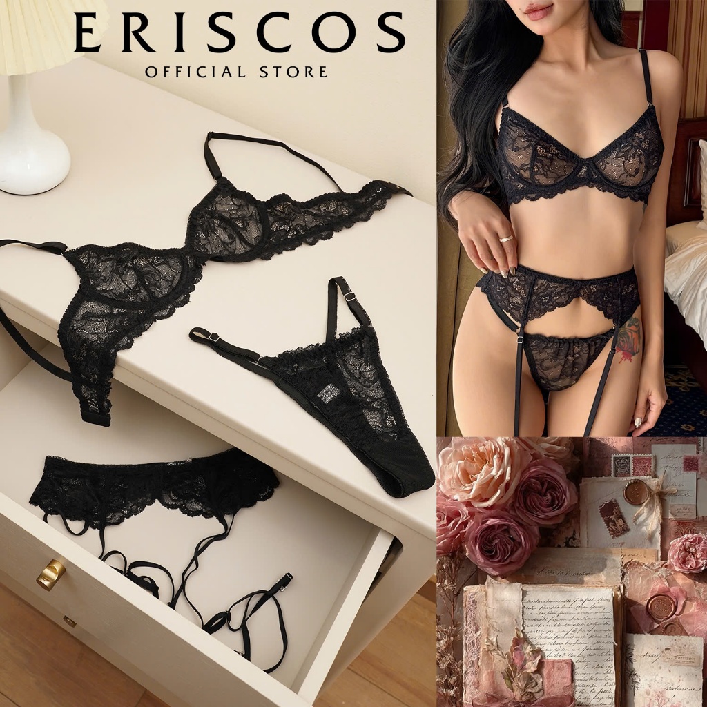 Amour - Bộ đồ lót ren thun cao cấp ERISCOS có gọng không mút thiết kế chuẩn form VN