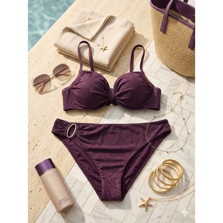 Set bơi 2 mảnh, bikini đi biển nữ màu tím ánh nhũ sexy, quyến rũ hàng xuất dư cao cấp