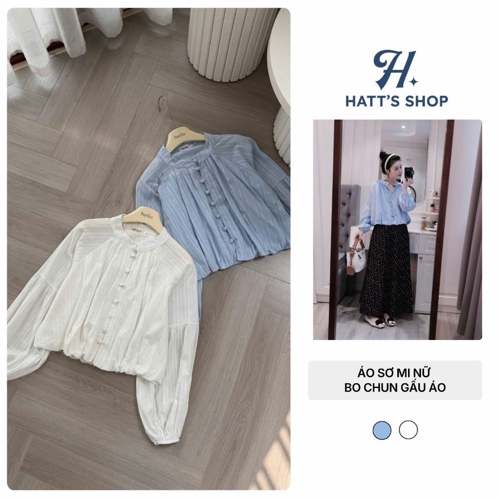 Áo Sơ Mi Nữ Vải Đũi Cổ Tàu Cúc Bọc Dài Tay Bo Chun Gấu Áo Kiểu Nữ Form Rộng Hàn Quốc M01 HATT Thời Trang Nữ H94