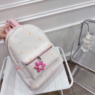 Balo đi học cho nữ họa tiết caro đính nơ tặng kèm móc khóa hoa thêu MIE BAG