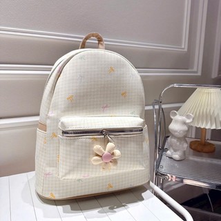 Balo đi học cho nữ họa tiết caro đính nơ tặng kèm móc khóa hoa thêu MIE BAG