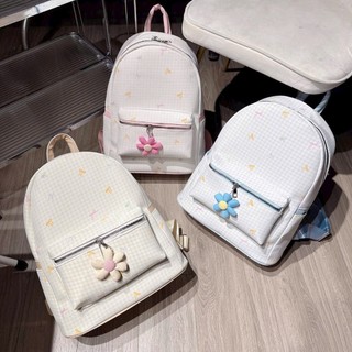 Balo đi học cho nữ họa tiết caro đính nơ tặng kèm móc khóa hoa thêu MIE BAG
