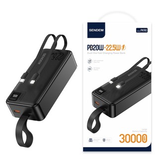 Pin dự phòng Sendem PK90 30000mAh TypeC PD 20W & USB-A QC 3.0 22.5W, Kèm 2 Cáp sạc ra
