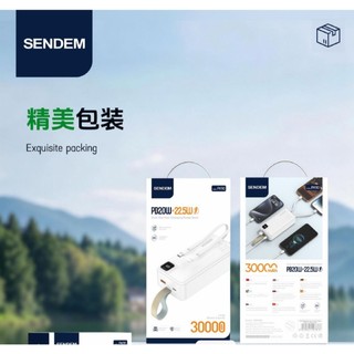 Pin dự phòng Sendem PK90 30000mAh TypeC PD 20W & USB-A QC 3.0 22.5W, Kèm 2 Cáp sạc ra