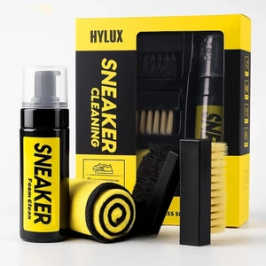Bộ vệ sinh giày Sneaker Cleaning Plus cao cấp 4 món, 2 bàn chải, có 1 chai xịt bọt 1 khăn lau thích hợp tiện lợi