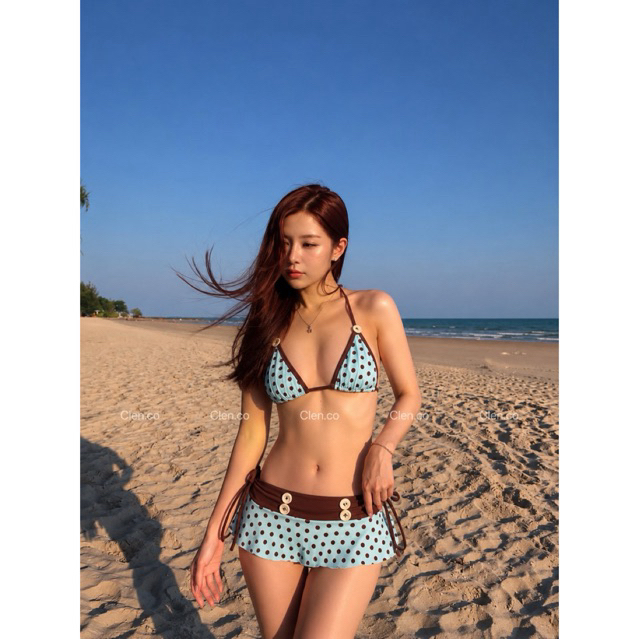 Set đồ bơi, set bikini màu xanh chấm bi Clara - Mẫu mới 2026