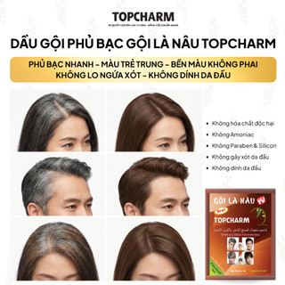 [5 GÓI - 10 GÓI] Dầu gội phủ bạc nâu hạt dẻ TOPCHARM - dầu gội nhuộm tóc, dưỡng tóc mềm mượt từ nhân sâm