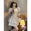 Váy Hoa Nhí Dáng Xòe Tay Phồng, Váy Cổ Vuông Chiết Eo Corset 2 Tầng Tôn Dáng Tiểu Thư Đi Chơi Đẹp