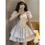 Váy Hoa Nhí Dáng Xòe Tay Phồng, Váy Cổ Vuông Chiết Eo Corset 2 Tầng Tôn Dáng Tiểu Thư Đi Chơi Đẹp