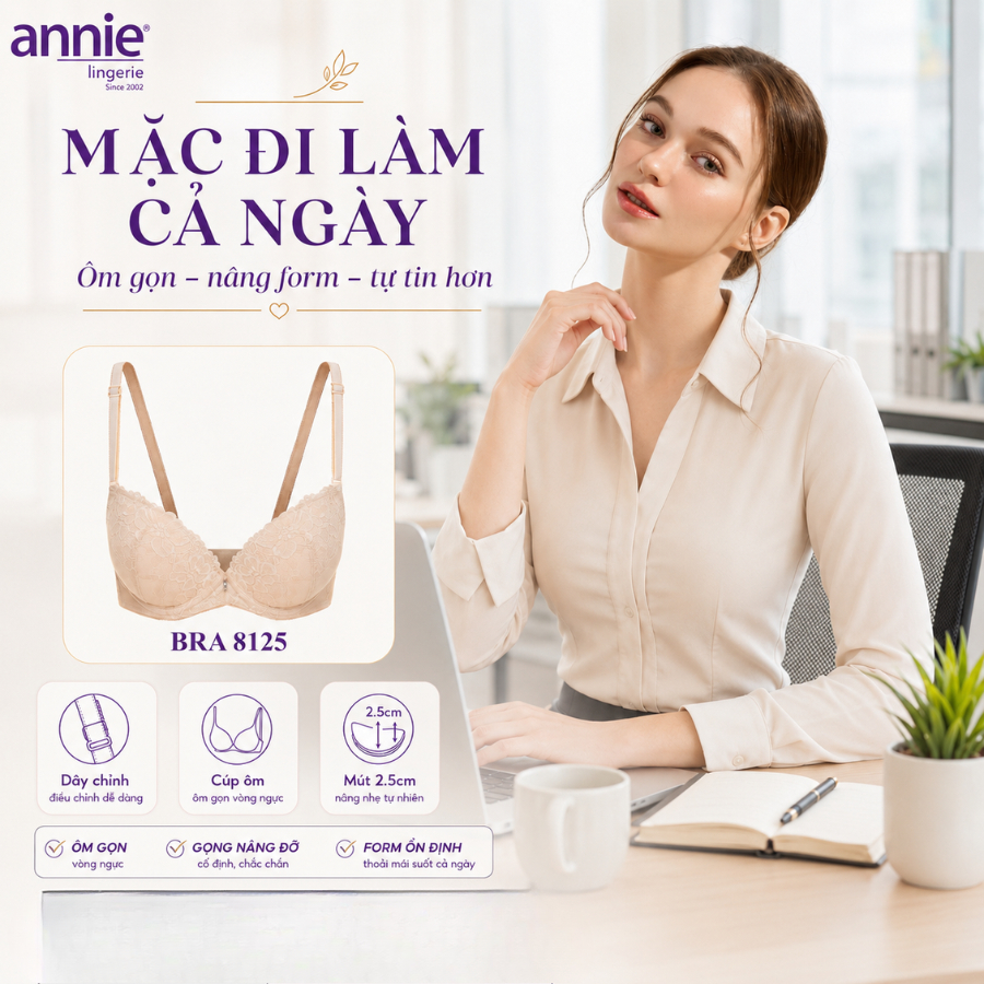 Áo Ngực Nữ Phối Ren Siêu Push-Up annie bra 8125 Mút Dày 3.5cm Nâng Đẩy Tạo Khe Tự Nhiên Quyến Rũ