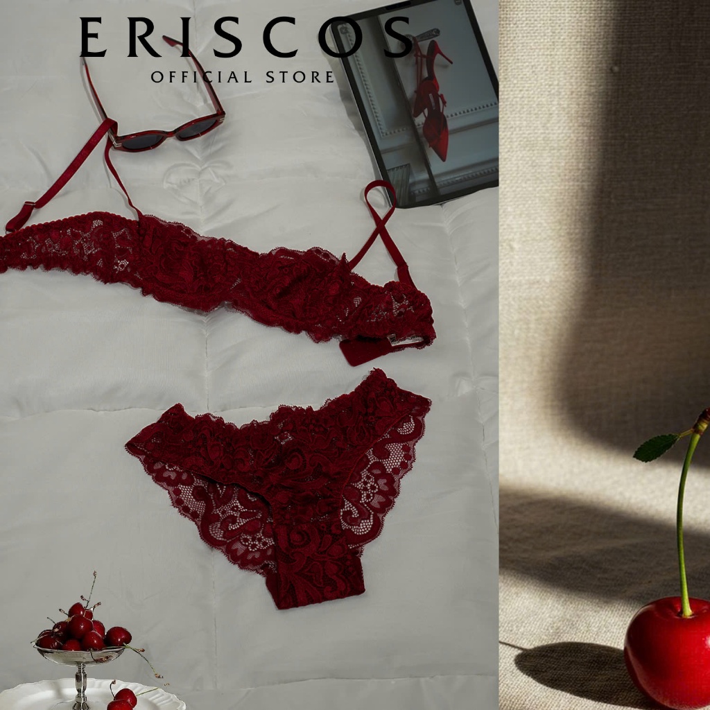 RedLove - Bộ đồ lót ren có gọng không mút ERISCOS thiết kể áo quả ngang tôn form dáng chất vải ren mềm mịn thoáng