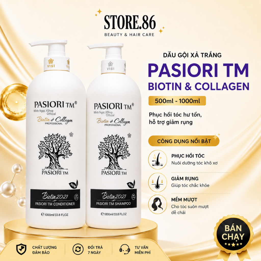 Cặp Dầu Gội Xả Biotin & Collagen 1000ml Mẫu 2021 | Phục Hồi - Mềm Mượt - Kiềm Dầu (Trắng - Vàng - Tím)