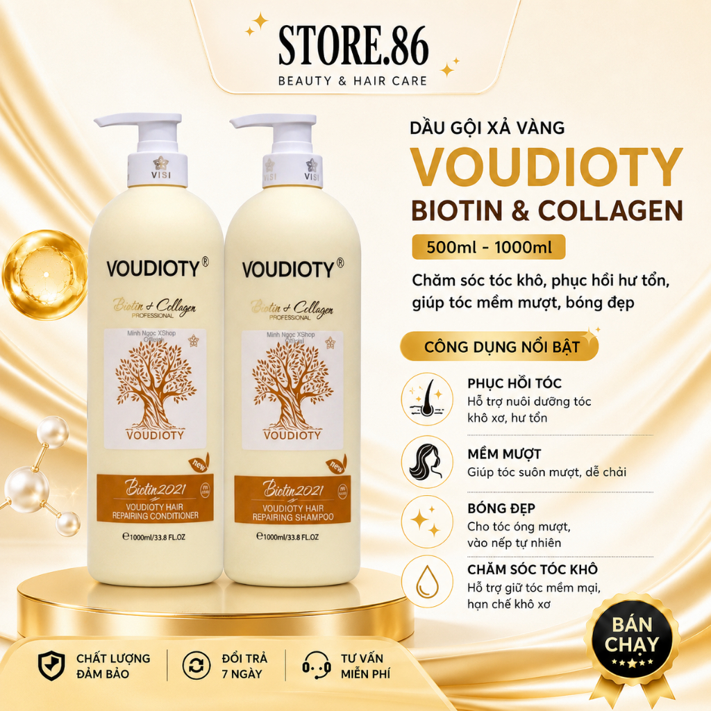 Cặp Dầu Gội Xả Biotin & Collagen 1000ml Mẫu 2021 | Phục Hồi - Mềm Mượt - Kiềm Dầu (Trắng - Vàng - Tím)