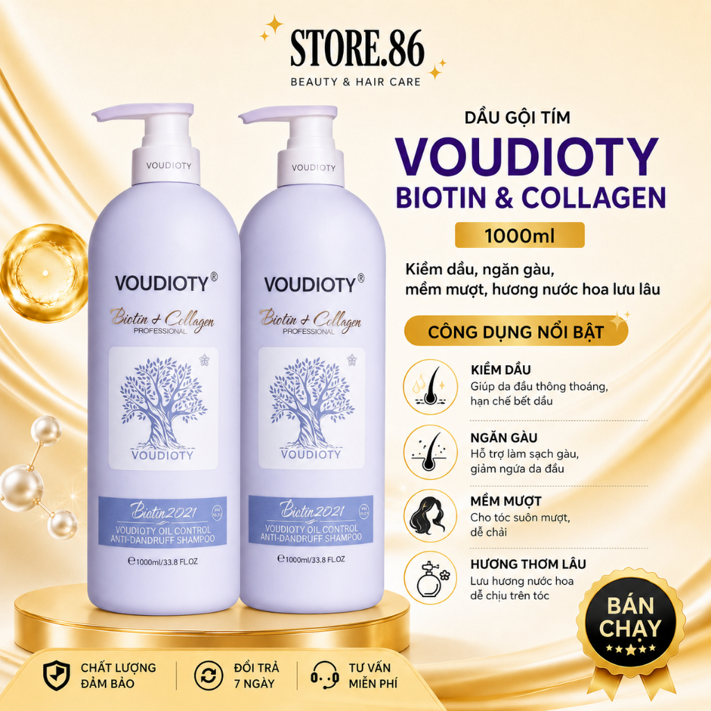 Cặp Dầu Gội Xả Biotin & Collagen 1000ml Mẫu 2021 | Phục Hồi - Mềm Mượt - Kiềm Dầu (Trắng - Vàng - Tím)