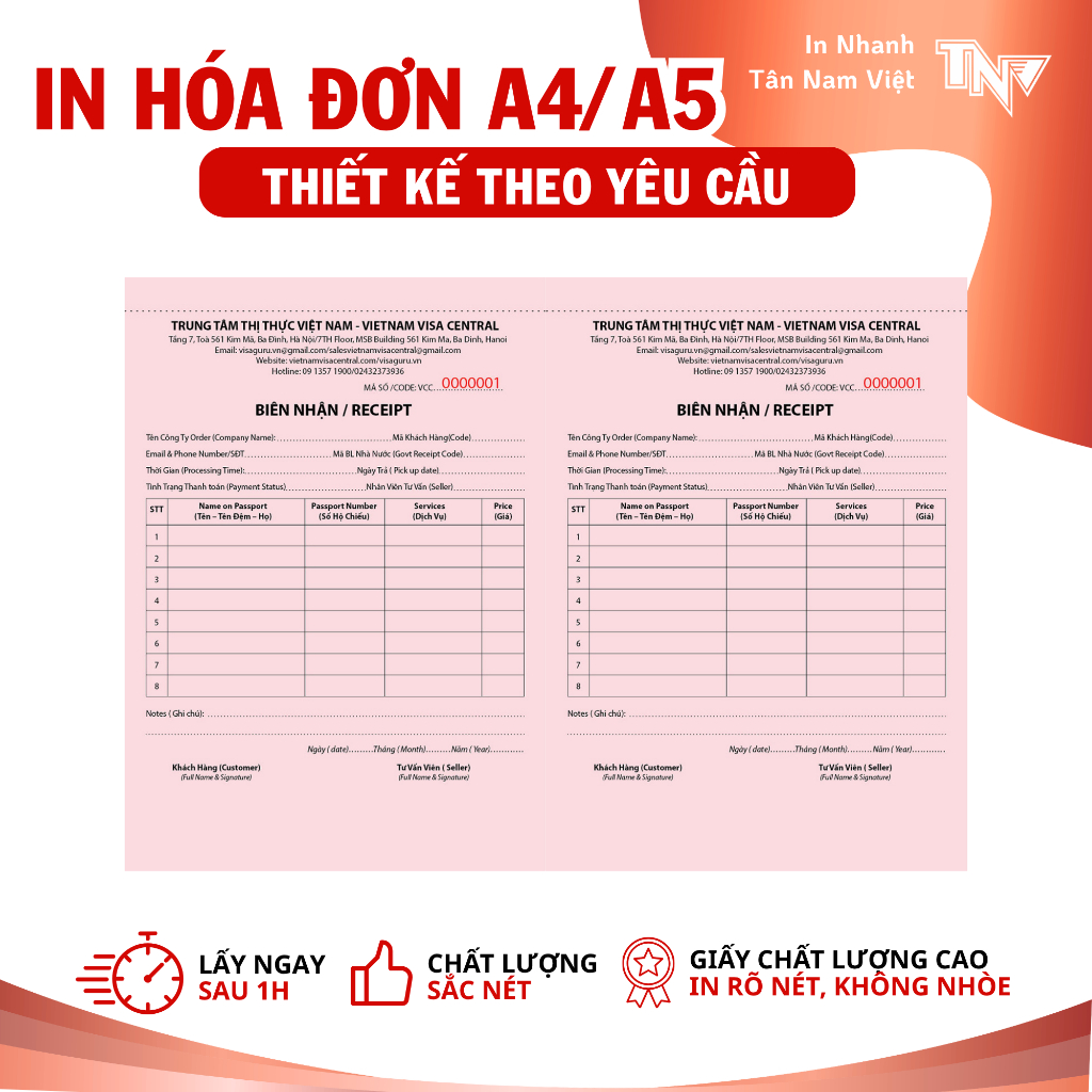 HÓA ĐƠN A4/A5 2 LIÊN 3 LIÊN THIẾT KẾ THEO YÊU CẦU
