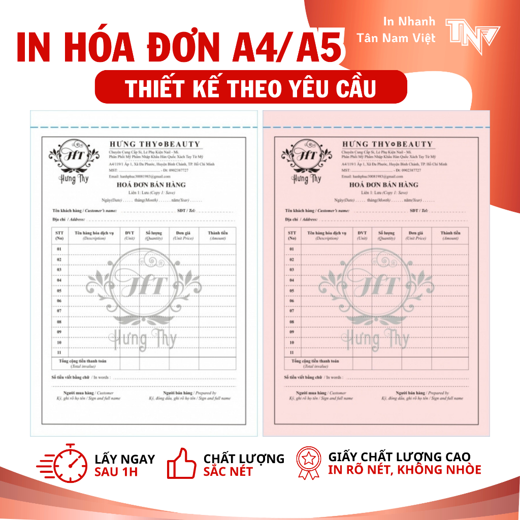 HÓA ĐƠN A4/A5 2 LIÊN 3 LIÊN THIẾT KẾ THEO YÊU CẦU