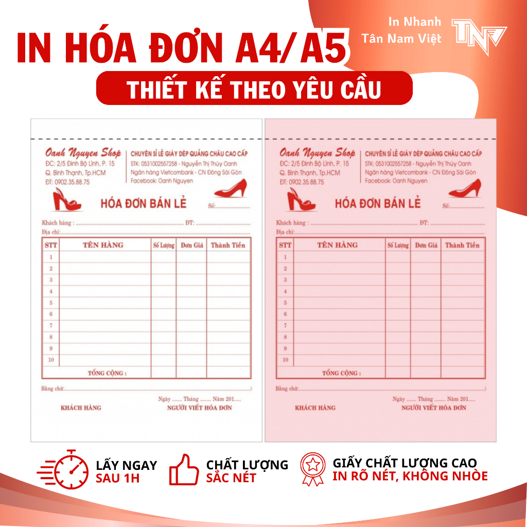 HÓA ĐƠN A4/A5 2 LIÊN 3 LIÊN THIẾT KẾ THEO YÊU CẦU