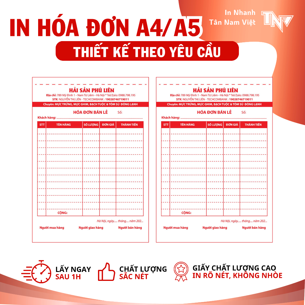 HÓA ĐƠN A4/A5 2 LIÊN 3 LIÊN THIẾT KẾ THEO YÊU CẦU