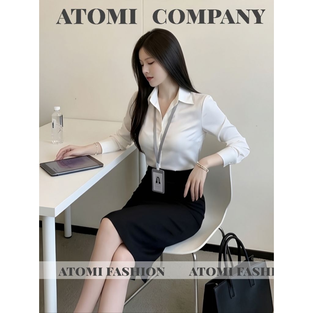 Sơ Mi trắng tay dài ATOMI vải lụa 100D cao cấp loại 1, vải không nhăn mềm mịn mát form đẹp tôn dáng sang trọng CHIẾT EO