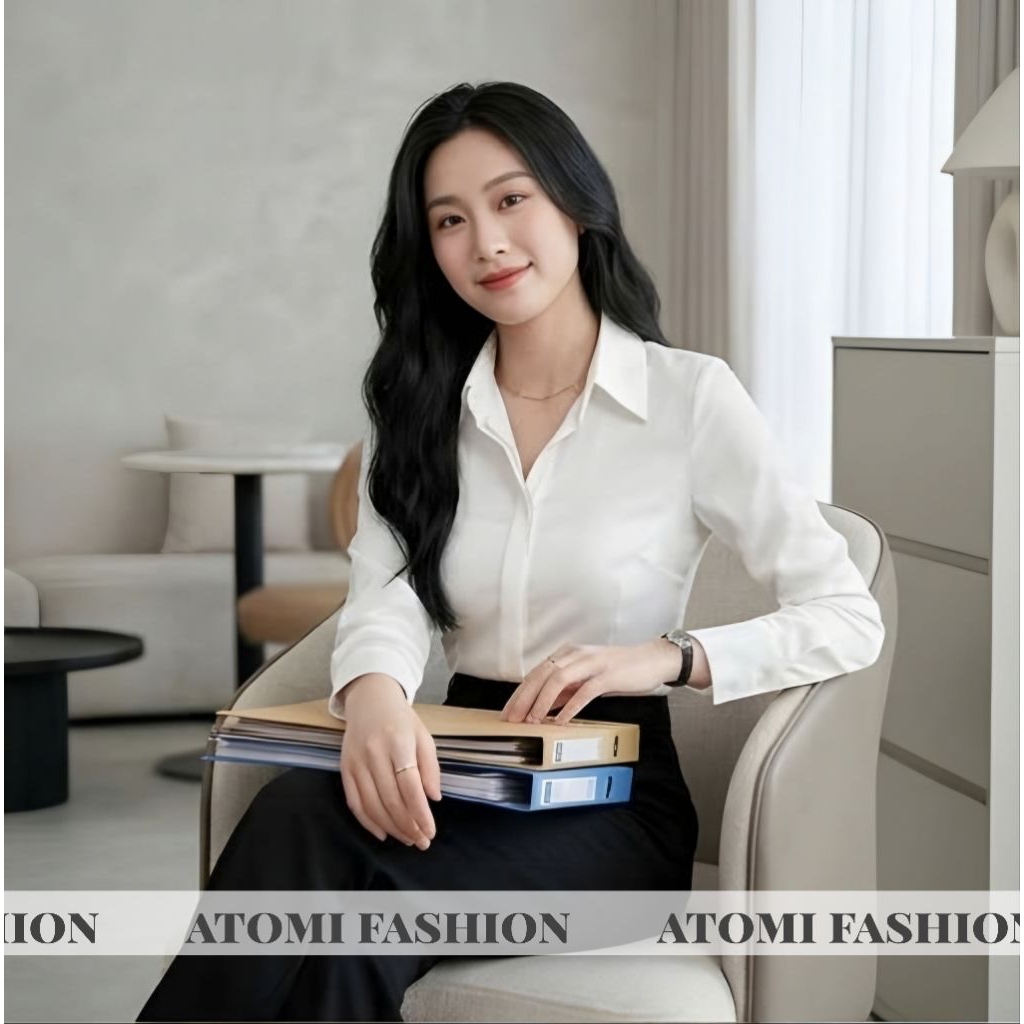 Áo sơ mi nữ màu trắng ôm chiết eo tay dài công sở kiểu giấu cúc chất co dãn nhẹ không lộ CHIẾT EO DÀI TAY