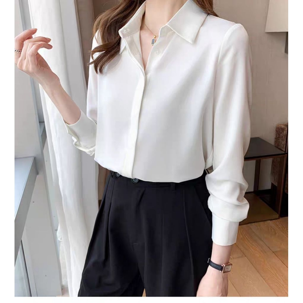 Áo sơ mi nữ tay dài nẹp đôi giấu nút AS2