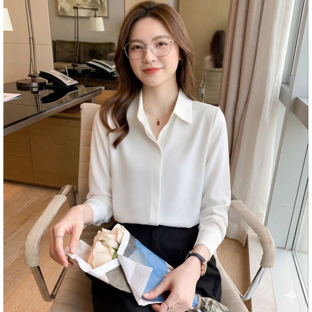 Áo sơ mi nữ tay dài nẹp đôi giấu nút AS2