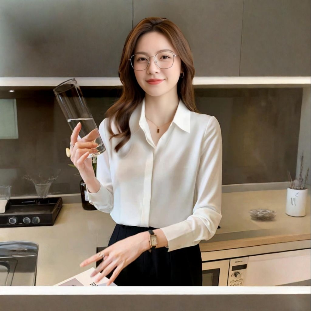 Áo sơ mi nữ tay dài nẹp đôi giấu nút AS2