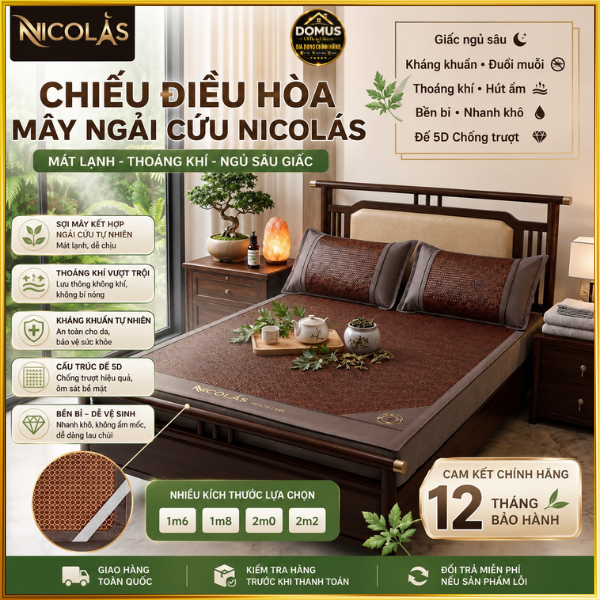 Chiếu Điều Hòa Mây Ngải Cứu Nicolas Cao Cấp – Mát Lạnh, Thoáng Khí, Êm Ái, Nằm Siêu Thoải Mái