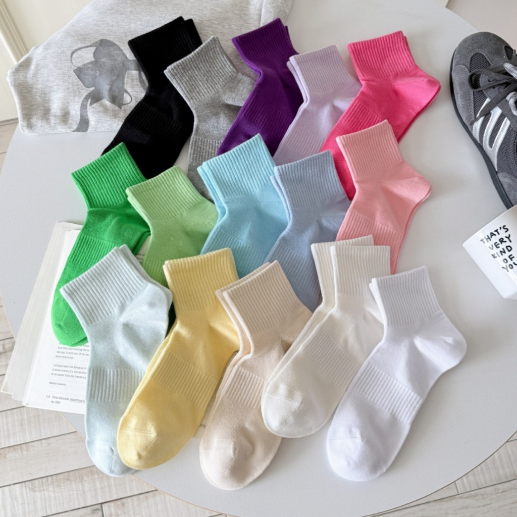 Vớ Tất cotton cổ lửng loại đẹp 15 màu phong cách đơn giản, năng động.