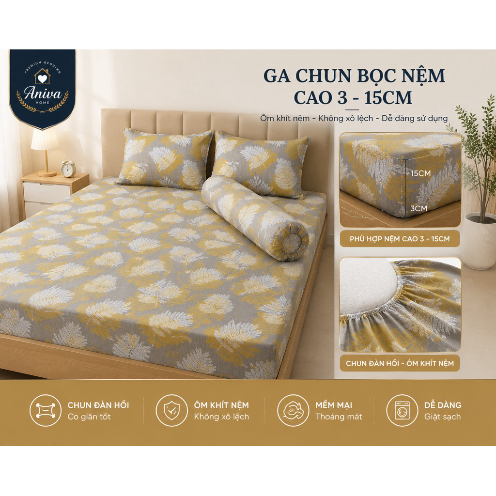 ANIVA HOME | Bộ Chăn Ga Gối Cotton Thắng Lợi 5 Món 1M6 Cao Cấp – Mềm Mại, Thoáng Mát, Thấm Hút Tốt
