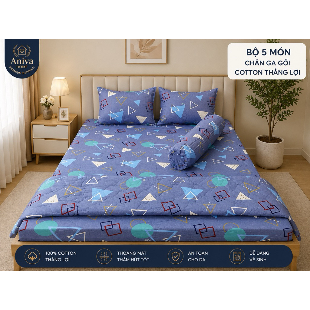 Ga Bọc Nệm Cotton Thắng Lợi Aniva Home Size 1m6 1m8, Bo Chun 4 Góc, Cotton Thoáng Mát Bền Đẹp