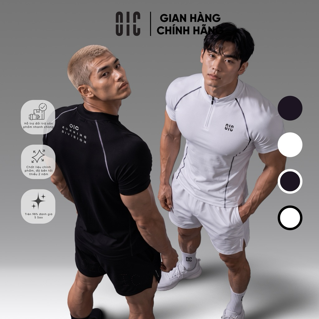 Áo thun thể thao nam OIC phối khoá kéo có tay, tập gym, chạy bộ , đạp xe