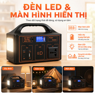 Trạm sạc di động 100W, Nhiều Cổng Sạc, Màn Hình LED, Phù Hợp Cắm Trại, Du Lịch, Khẩn Cấp