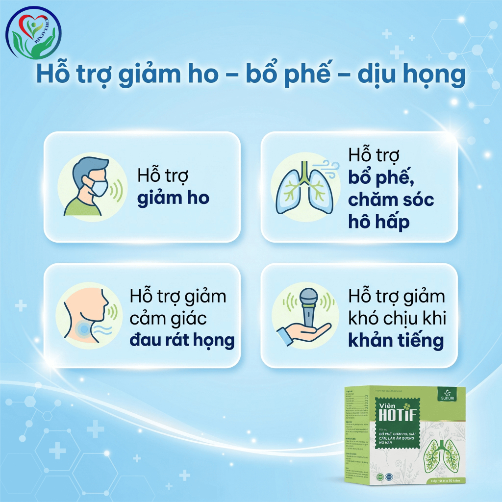 Viên uống HOTIF hộp 100 viên hỗ trợ giảm ho, bổ phế, đau rát họng, khản tiếng