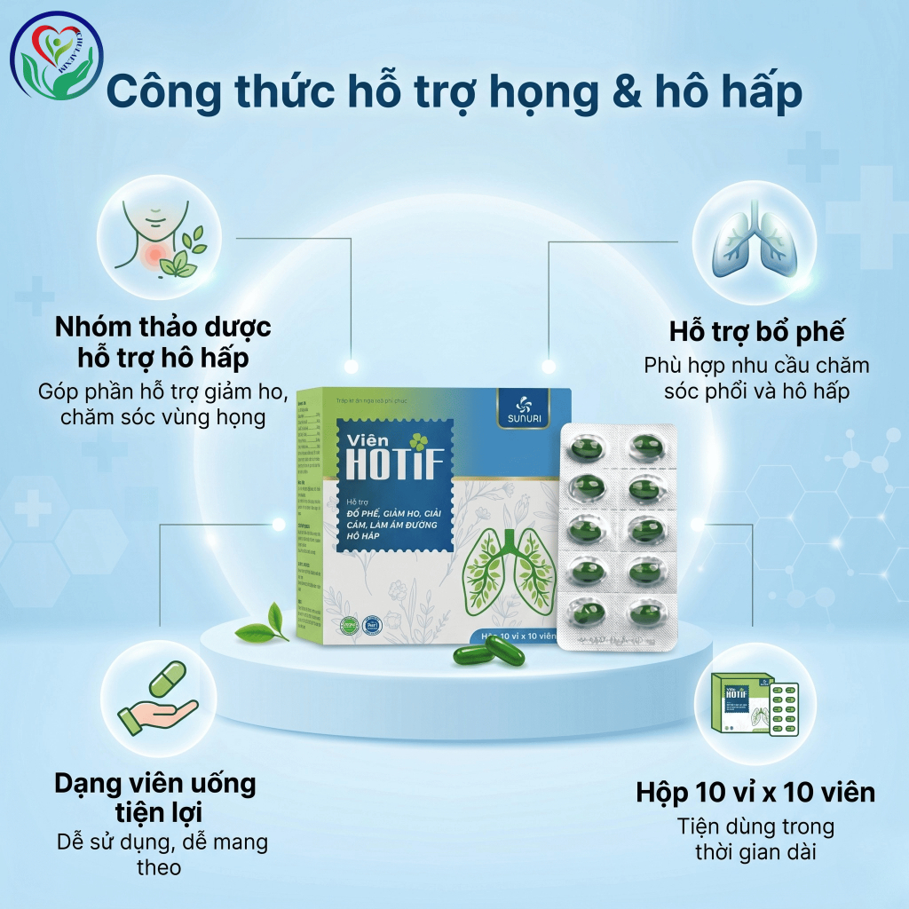 Viên uống HOTIF hộp 100 viên hỗ trợ giảm ho, bổ phế, đau rát họng, khản tiếng