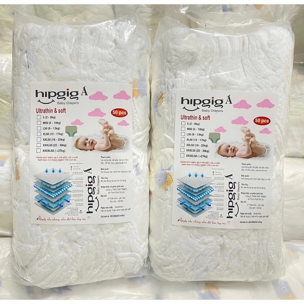 Combo 50/100Miếng Bỉm Quần Trẻ Em HIPGIGA Thấm Hút Mềm Mại Khô Thoáng - Tã Quần Cho Bé Size M-4XL
