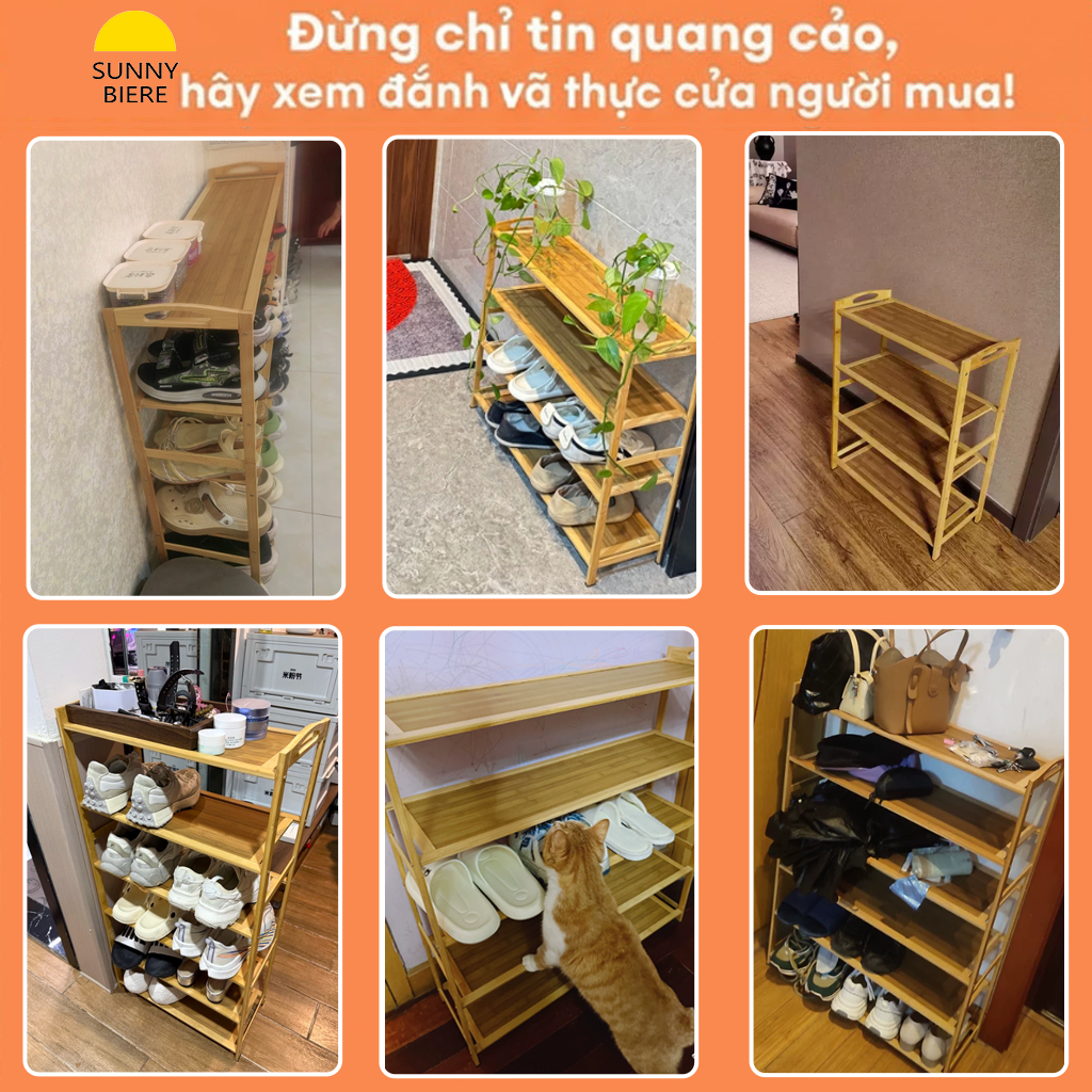 SUNNY BIERE Kệ giày Tre kệ giày 2-7 tầng để đã xử lý mối mọt chống ẩm mốc