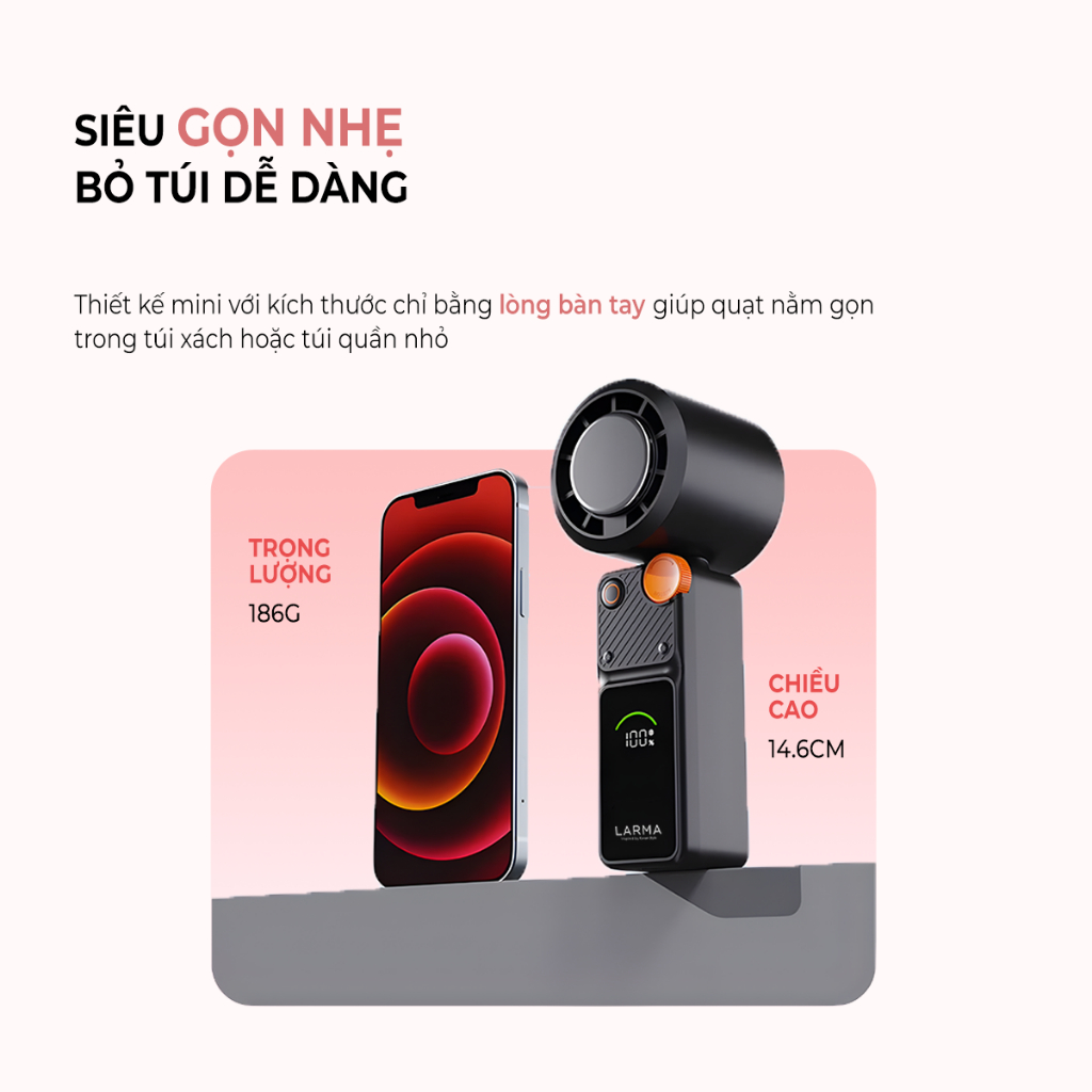 Quạt Mini Cầm Tay Sò Lạnh Larma Neo Turbo S, 100 Cấp Độ Gió, Chip Lạnh Ice Cool, Màn Hình LED, Pin Đến 7 Giờ, Nhẹ 186 | BigBuy360 - bigbuy360.vn