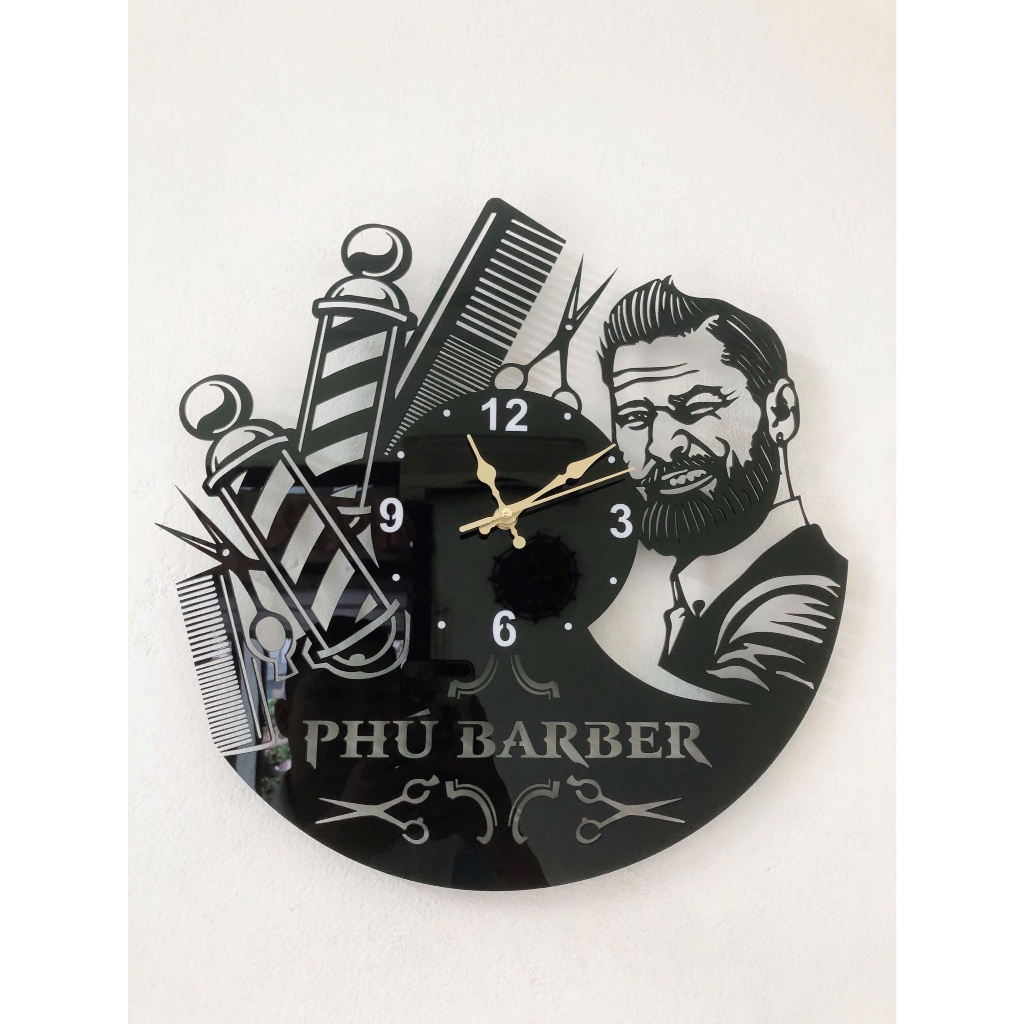 Tranh Trang Trí Barber Shop Đồng Hồ Treo Tường Kim Trôi Đẹp