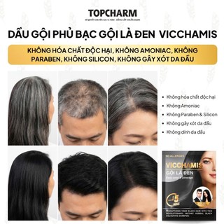 Dầu gội phủ bạc Vicchamis gội là đen óng tự nhiên giúp tóc mềm mượt combo 10 TOPCHARM