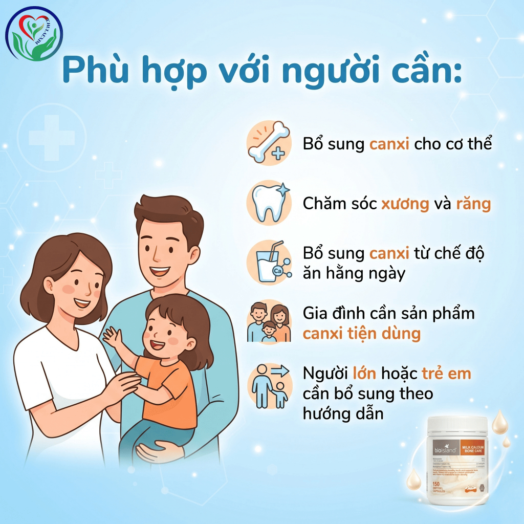 Canxi Bio Island Milk Calcium Bone Care 150 viên bổ sung Canxi D3 K2 hỗ trợ xương răng chắc khỏe