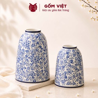 Bình, lọ hoa vẽ tay họa tiết vườn dây hoa lam nở rộ cao cấp - Gốm sứ Bát Tràng - Gốm Việt