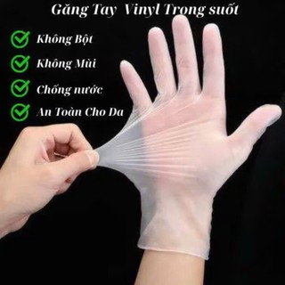 [ Túi 100 ] Găng Tay Trong Suốt Cao Su Không Bột Dùng Trong Nấu Ăn Chế Biến Thực Phẩm, Massage Spa
