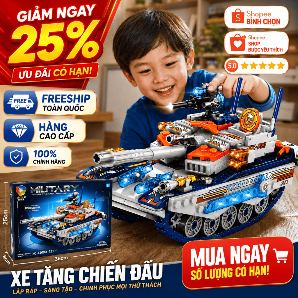 Đồ Chơi Lắp Ráp Xe Tăng Quân Sự 432 Chi Tiết JIQILE, Mô Hình Xếp Hình Cho Bé