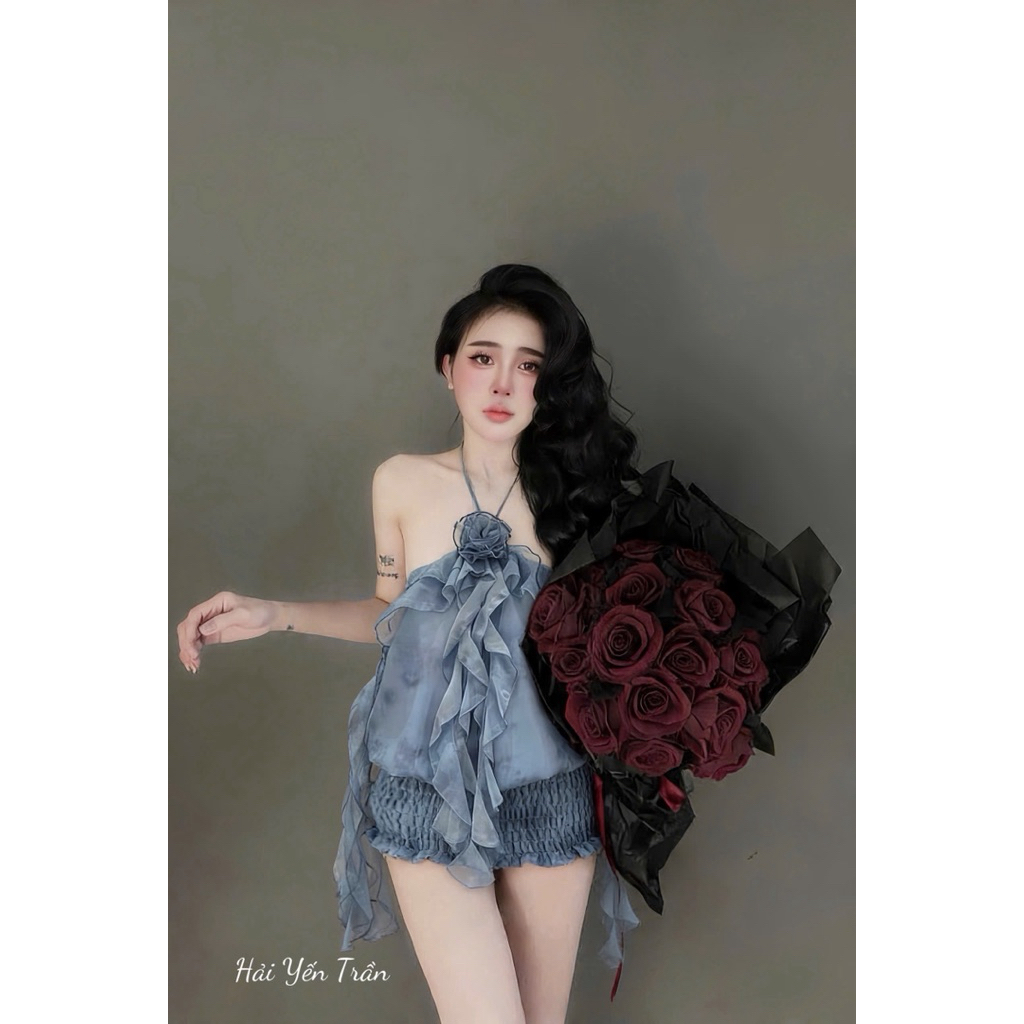 Váy yếm hoa bèo loang chạy chun fom ưng xỉu. 2 cái màu nhìn nó đã mắt😙 ( kèm quần bảo hộ )  sm