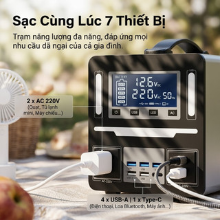 Trạm Sạc Dự Phòng Di Động 300W/600W/1000W Pin LiFePO4 Siêu Bền Máy Phát Điện Mini Cắm Trại Dự Phòng Khi Mất Điện