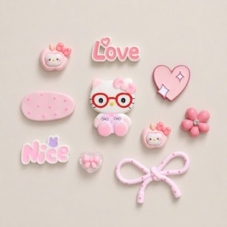 [ĐỘC QUYỀN] Set Charm Hello Kitty Kính Đỏ Sweet Pink Kawaii Cao Cấp, Love Nice Heart Bow Dễ Thương