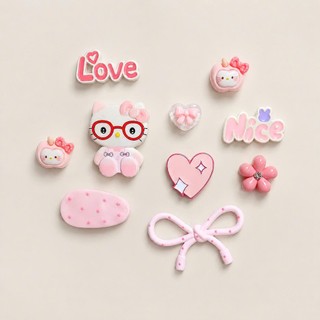 [ĐỘC QUYỀN] Set Charm Hello Kitty Kính Đỏ Sweet Pink Kawaii Cao Cấp, Love Nice Heart Bow Dễ Thương