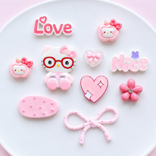 [ĐỘC QUYỀN] Set Charm Hello Kitty Kính Đỏ Sweet Pink Kawaii Cao Cấp, Love Nice Heart Bow Dễ Thương